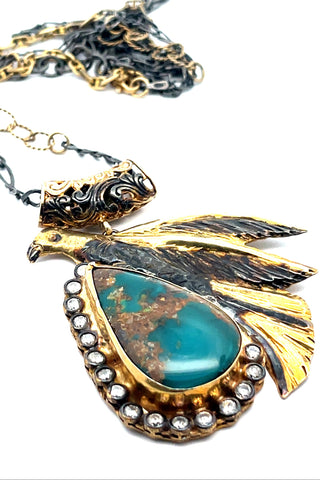 Turquoise & Crystal Eagle Pendant Necklace - Born To Glam