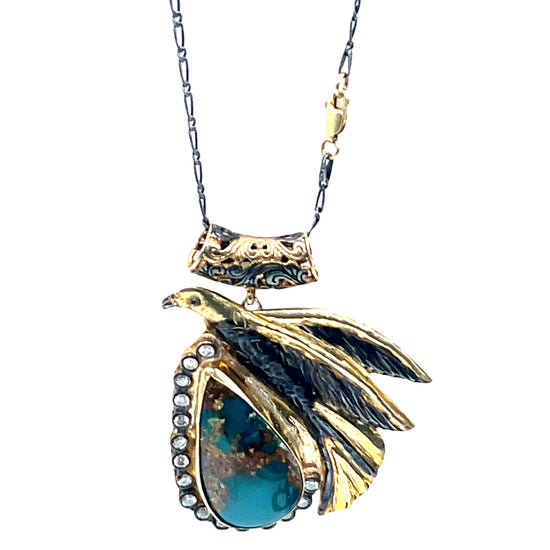 Turquoise & Crystal Eagle Pendant Necklace