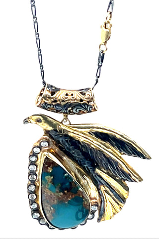 Turquoise & Crystal Eagle Pendant Necklace - Born To Glam
