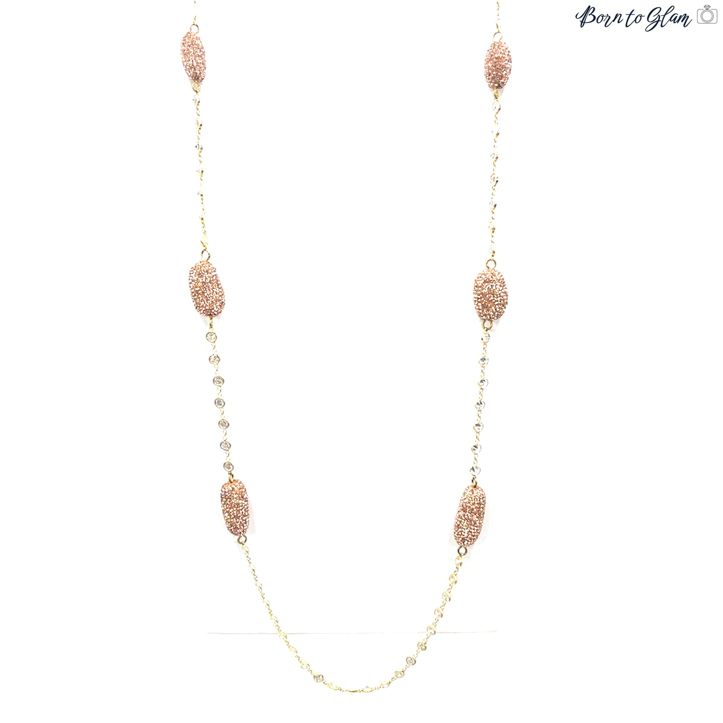 Champagne Crystal Gold Plated Lariat Long Necklace