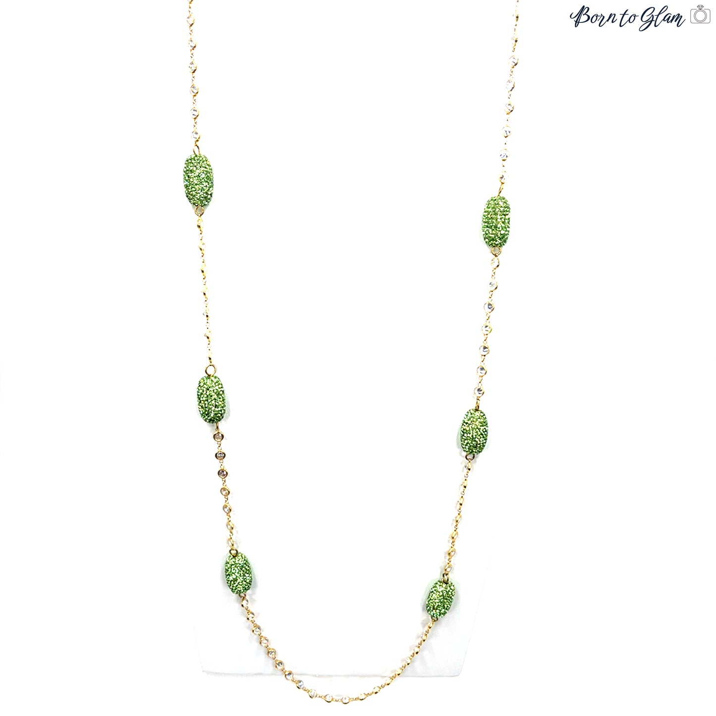 Green Crystal Gold Plated Lariat Long Necklace