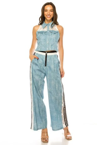 Light Wash Denim Statement Pant Set
