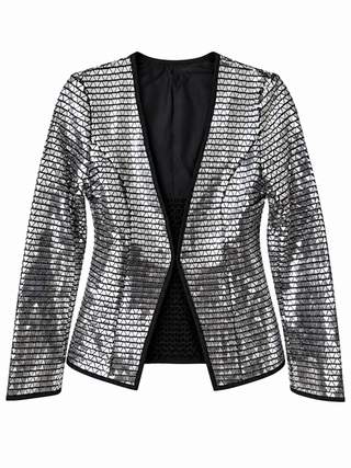 Silver Mirror Embellished Blazer front view on a white background