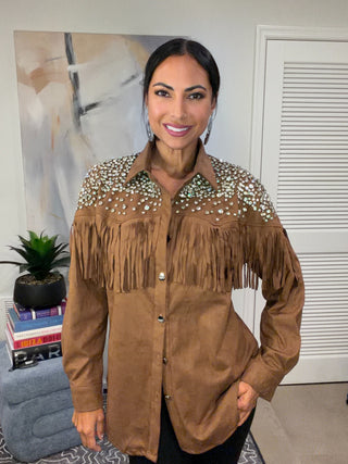 Mocha Embellished Fringe Western Jacket - Born To Glam