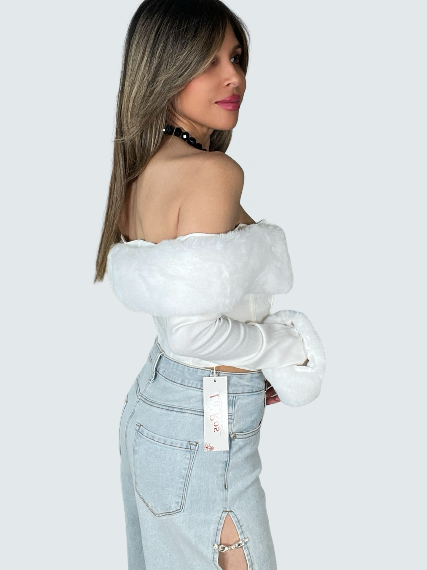 Faux Fur Trim Off The Shoulder Top