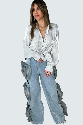 Rosette Wide Leg Jeans - Born To Glam