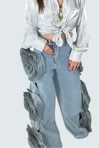 Rosette Wide Leg Jeans - Born To Glam