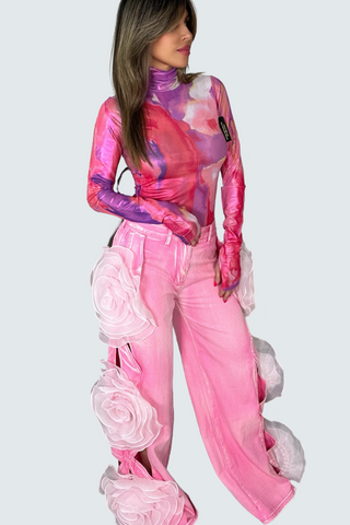 Rosette Wide Leg Jeans - Born To Glam