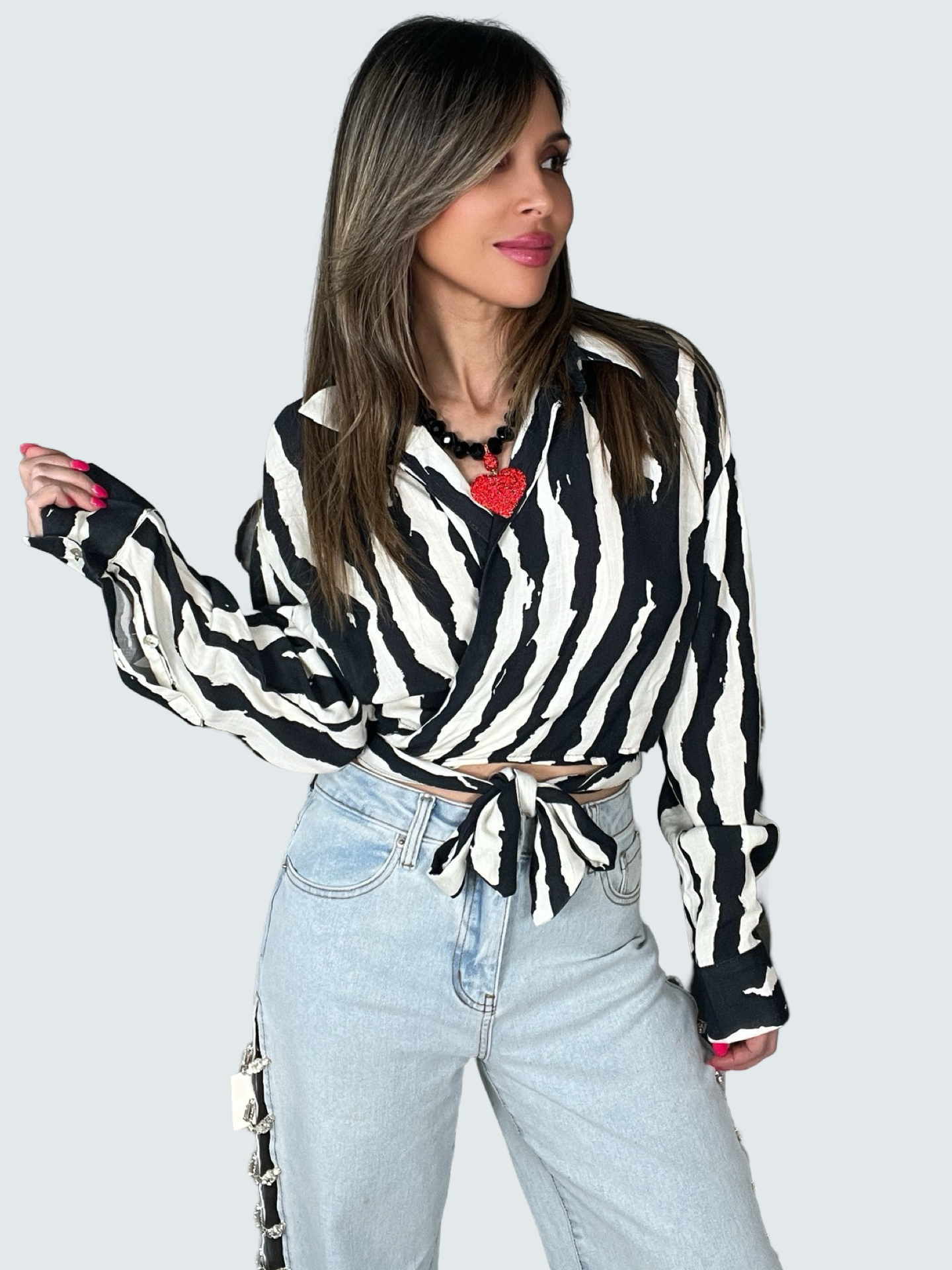 Zebra Tie Front Top - Born To Glam Born To Glam