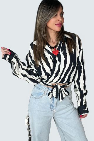 Zebra Tie Front Top - Born To Glam