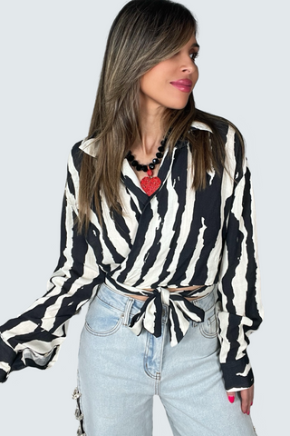 Zebra Tie Front Top - Born To Glam