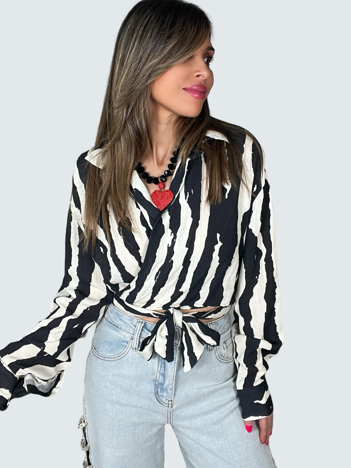 Zebra Tie Front Top - Born To Glam Born To Glam