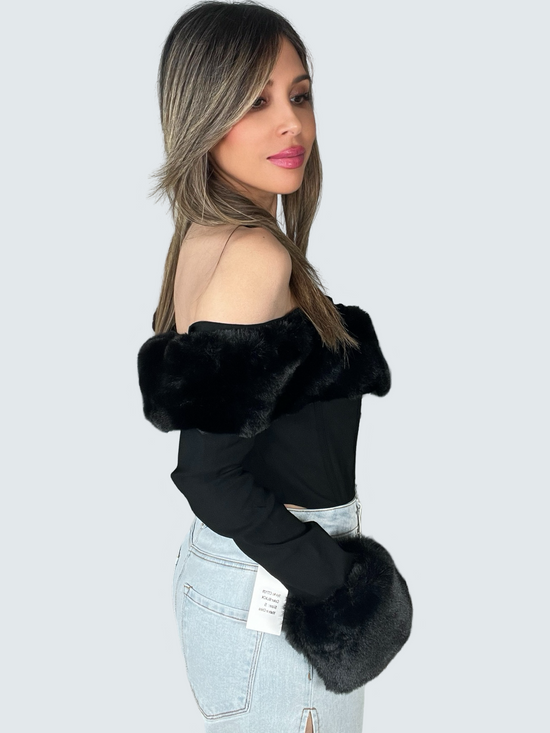 Faux Fur Trim Off The Shoulder Top