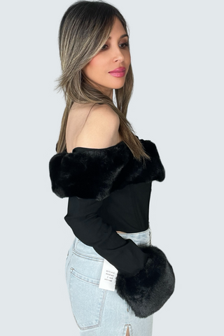 Faux Fur Trim Off The Shoulder Top - Born To Glam