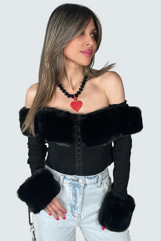 Faux Fur Trim Off The Shoulder Top - Born To Glam