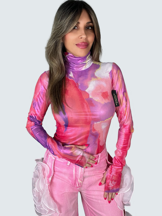 Pink & Purple Metallic Sheer Mesh Top