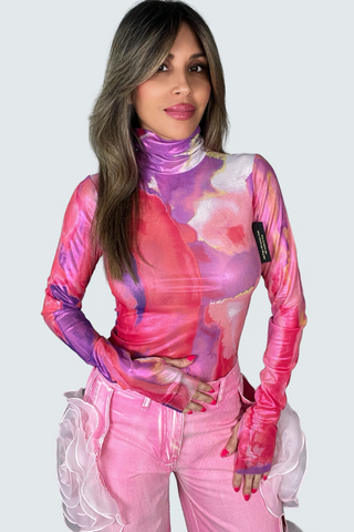 Pink & Purple Metallic Sheer Mesh Top - Born To Glam