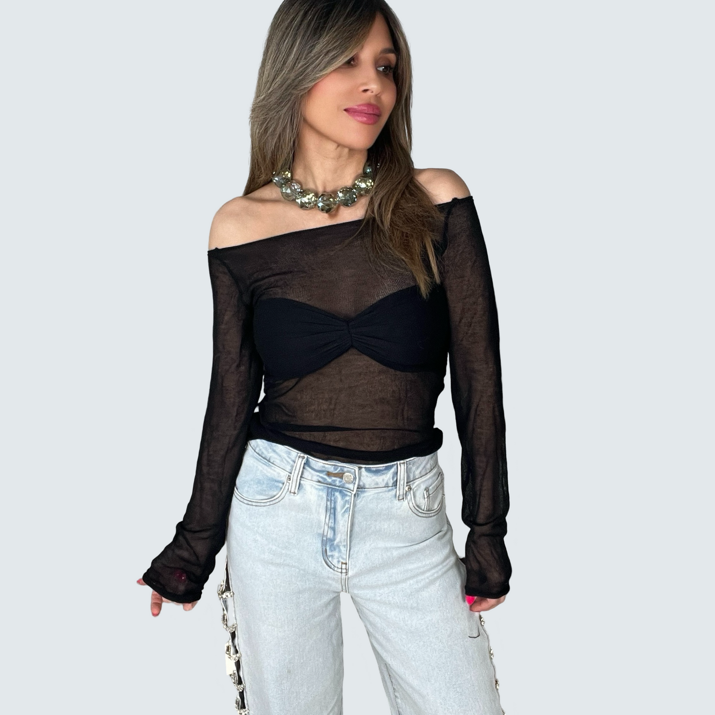 Semi Sheer Off Shoulder Top