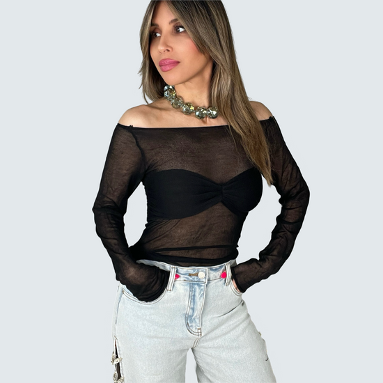 Semi Sheer Off Shoulder Top