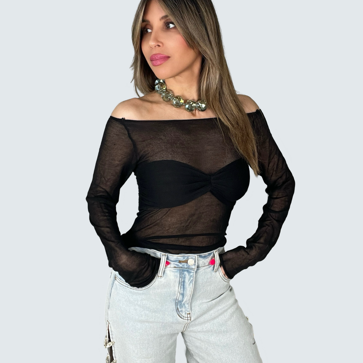 Semi Sheer Off Shoulder Top