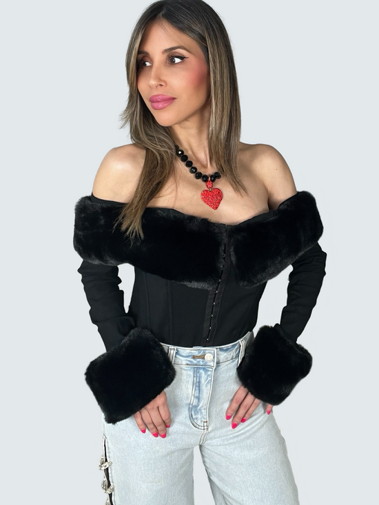 Faux Fur Trim Off The Shoulder Top