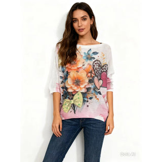 Blush Floral Heart Graphic Top