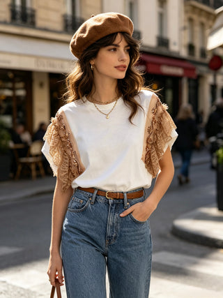 White Ruffle Embellished Top
