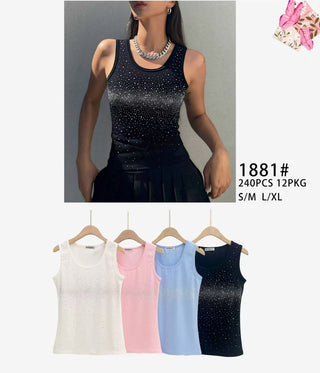 Black Crystal Studded Tank Top