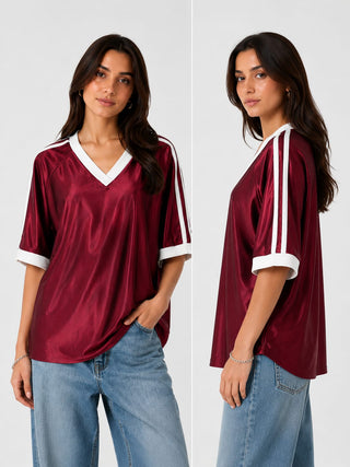 Burgundy Stripe Sleeve Statement Top
