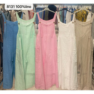 Sand Beige Linen Pocket Jumpsuit