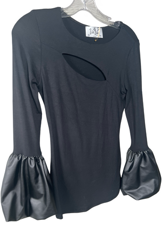 Black Faux Leather Bubble Sleeve Top - Born To Glam