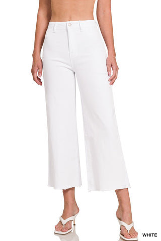 Acid Washed Frayed Cutoff Hem Straight Wide Pants - Born To Glam