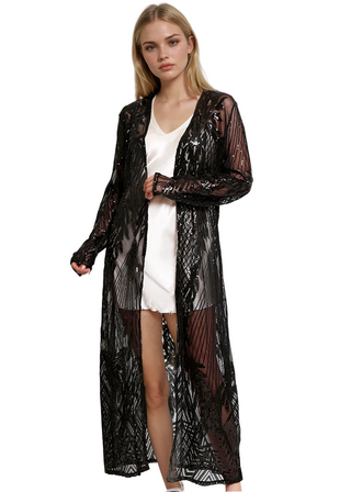Black Sequin One Size Duster Kimono view 2