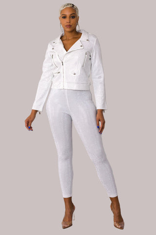 Suede Moto Jacket with Allover Diamonds