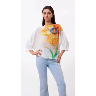 Yellow Sparkle Flower Graphic Knit Top