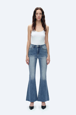 High Rise Flare Jeans with Raw Hem - Born To Glam
