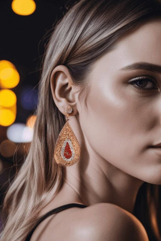 Red and Gold Crystal Sterling Silver Teardrop Statement Earring - Born To Glam