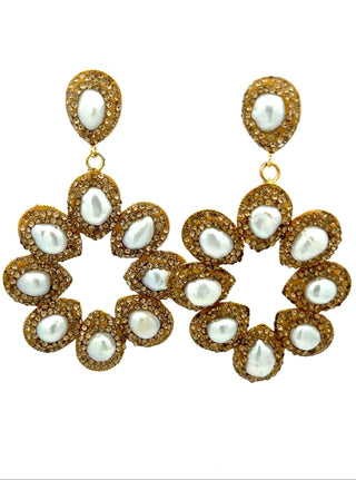 Gold & Pearl Gilded Petal Blooms Earring - Born To Glam