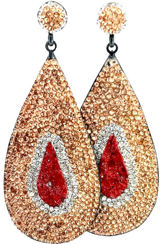Red and Gold Crystal Sterling Silver Teardrop Statement Earring - Born To Glam