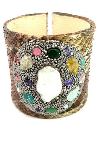 Leather and Gemstone Cuff Bracelet - Born To Glam